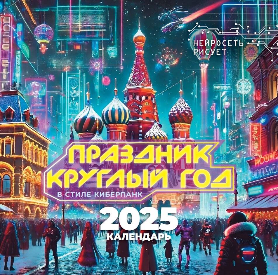Календарь 2025 1-блочный 310х310мм Скрепка 14л Праздник круглый год В стиле киберпанк Кладезь 882630
Календарь 2025 1-блочный 310х310мм Скрепка 14л Праздник круглый год В стиле киберпанк Кладезь 882630