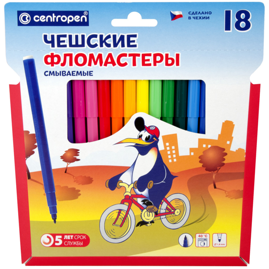 Фломастеры 18цв круглые смываемые конусовид. вент.колпачок блистер Пингвины CENTROPEN 7790/18ТР
Фломастеры 18цв круглые смываемые конусовид. вент.колпачок блистер Пингвины CENTROPEN 7790/18ТР