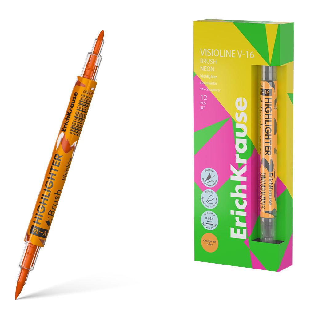 Двухсторонний текстмаркер ErichKrause Visioline V-16 Brush Neon, цвет чернил оранжевый (в коробке п
Двухсторонний текстмаркер ErichKrause Visioline V-16 Brush Neon, цвет чернил оранжевый (в коробке п