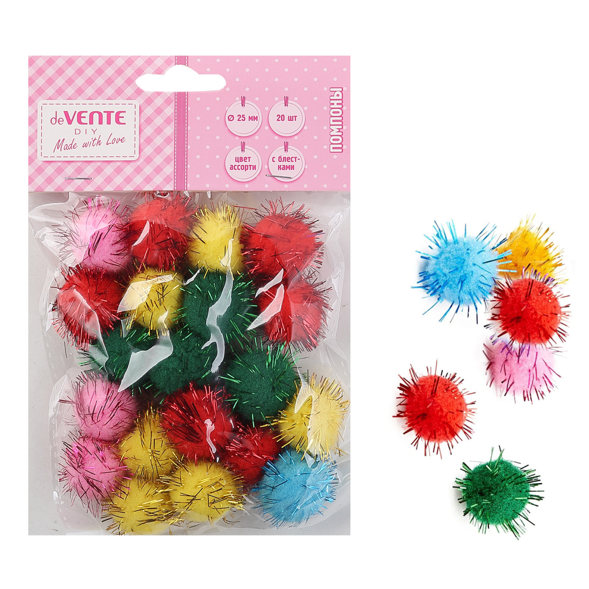 Помпоны 25мм 20шт с блестками deVENTE 8000058 
Помпоны 25мм 20шт с блестками deVENTE 8000058