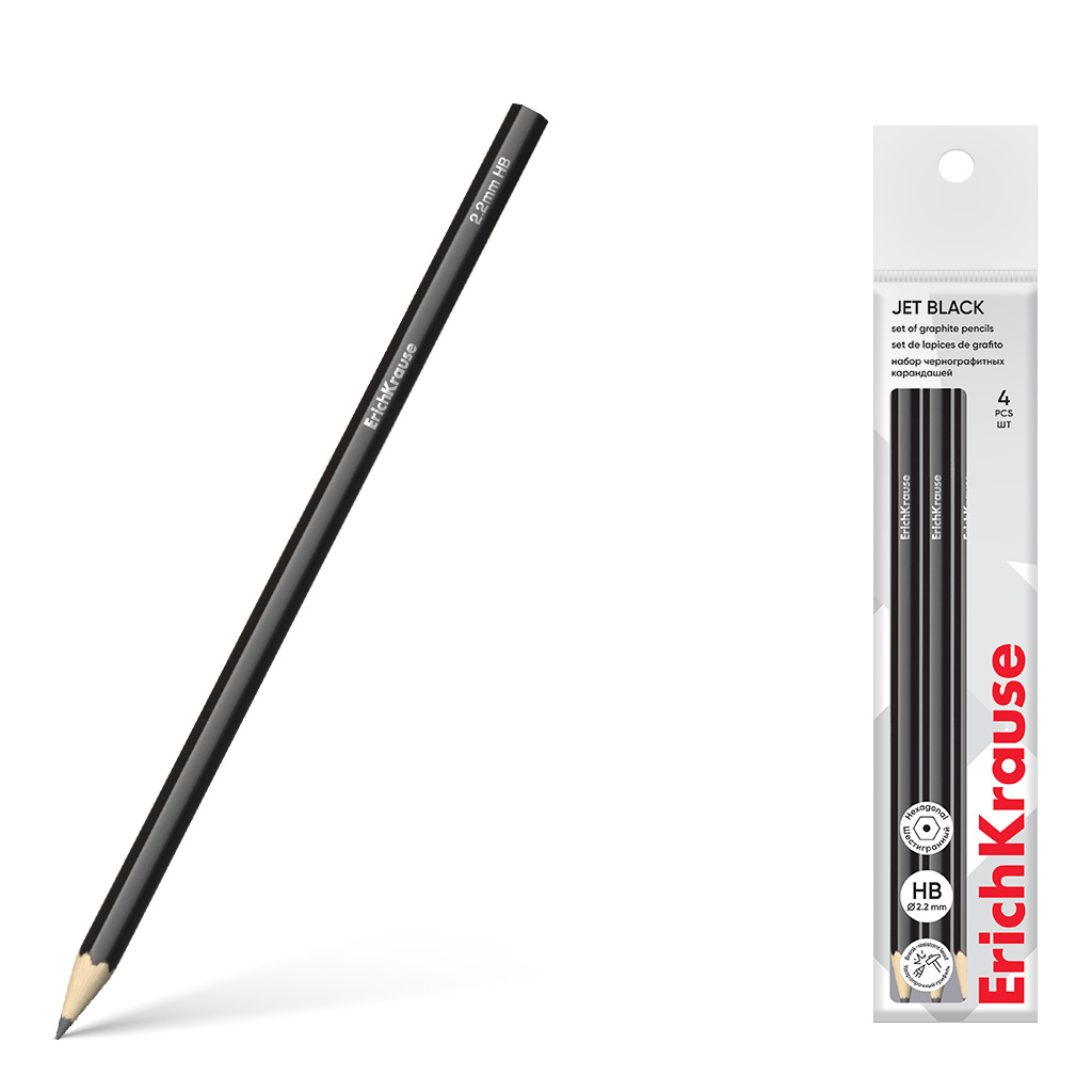 Карандаш чернографитный набор 4шт HB Jet Black шестигр. дерево черный без ластика ERICH KRAUSE 60713
Карандаш чернографитный набор 4шт HB Jet Black шестигр. дерево черный без ластика ERICH KRAUSE 60713