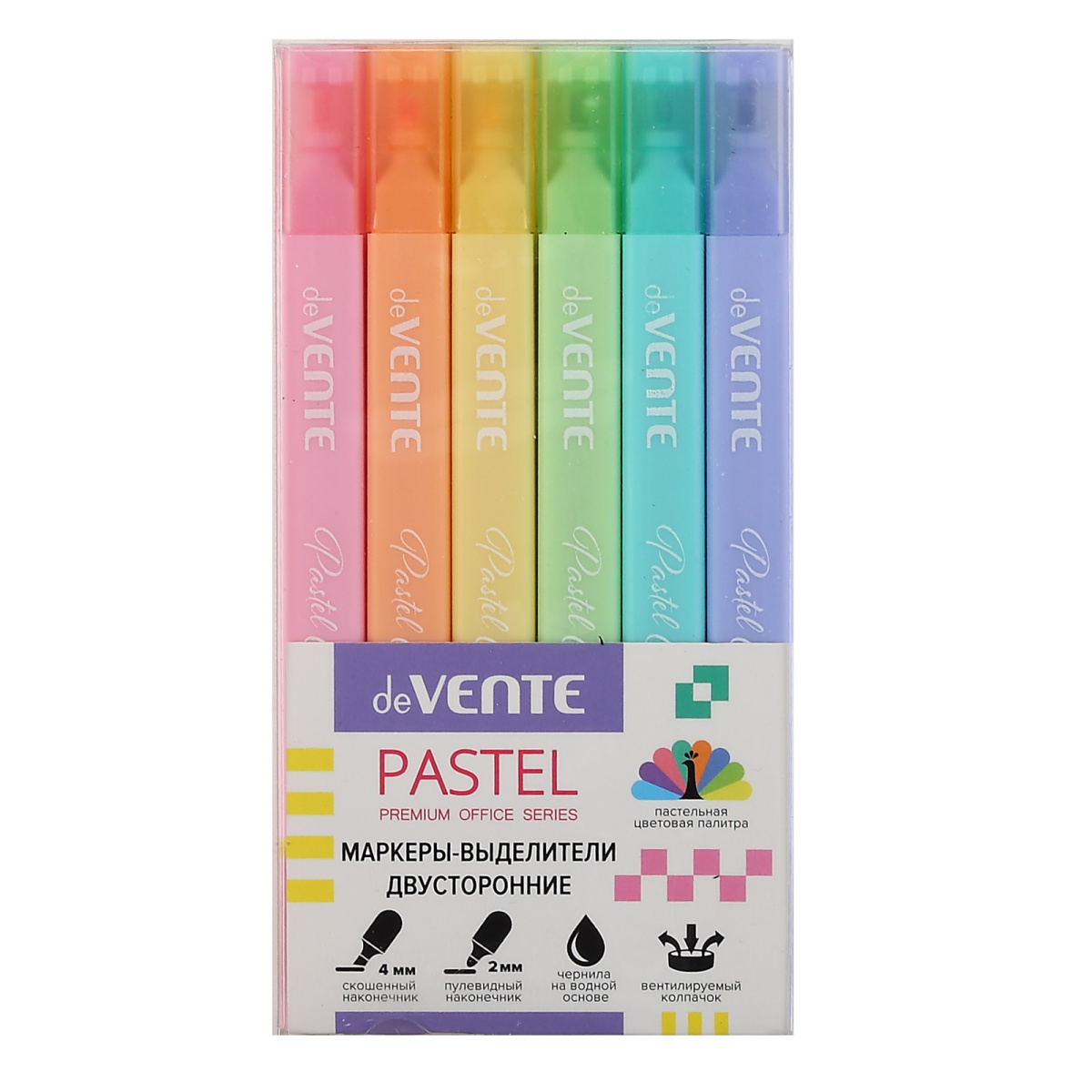 Текстовыделители набор 6цв 1-4мм двусторонние прямоугольные блистер Pastel deVENTE 5045405
Текстовыделители набор 6цв 1-4мм двусторонние прямоугольные блистер Pastel deVENTE 5045405
