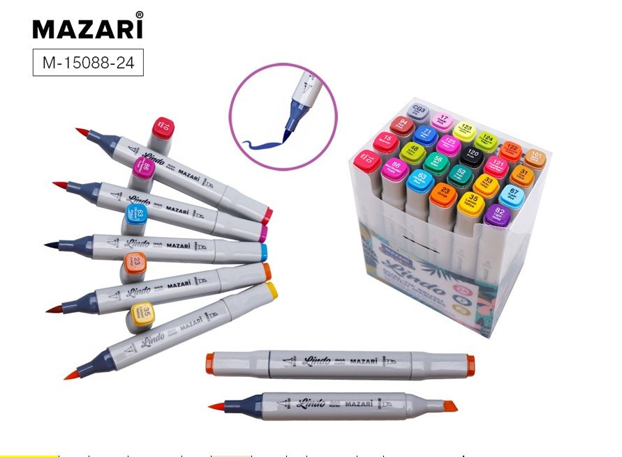 Маркеры для скетчинга двухсторонние 24цв LINDO 1-6мм Main colors ...