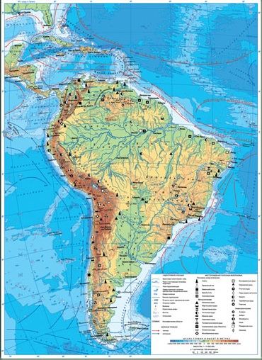 Карта. География. 7 класс. Южная Америка. Физическая карта. К-0722 ...