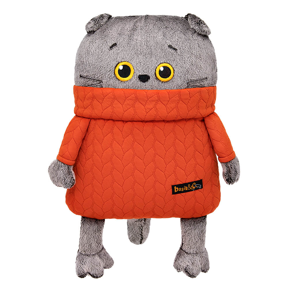

Игрушка мягкая BASIK Кот-подушка в свитере с косами 32см