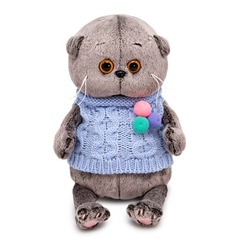 

Игрушка мягкая BASIK baby Басик BABY в вязаном жилете с помпонами 20см