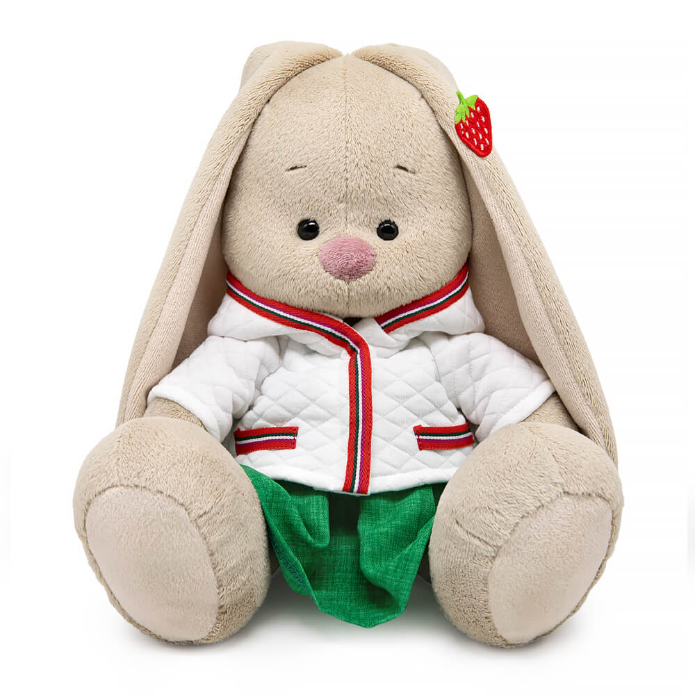 

Игрушка мягкая Зайка Ми в курточке и с земляничкой на ушке /большой 23см