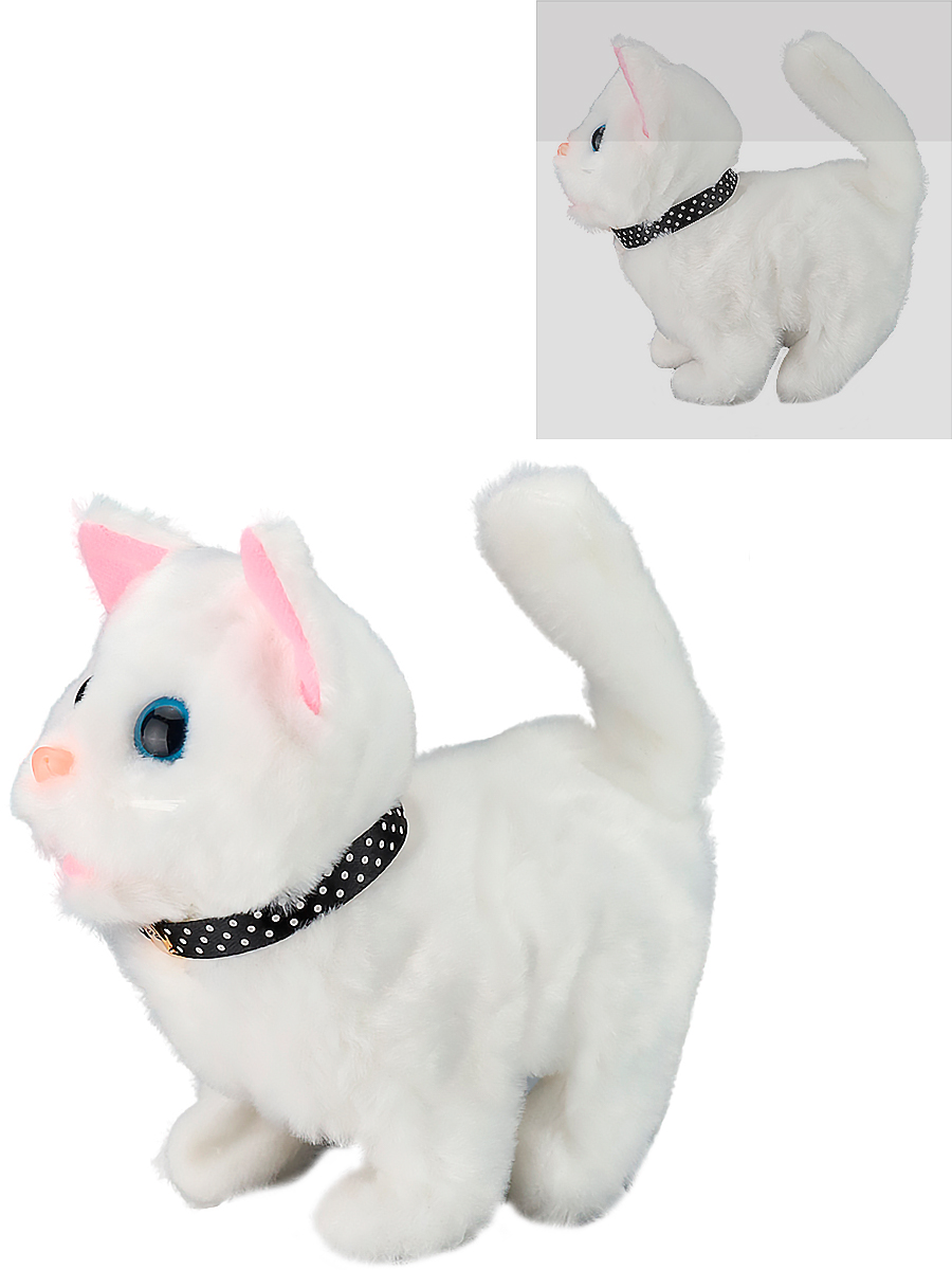 

Игрушка мягкая интерактивная Котик белый /ходит, звук/ 16,5см