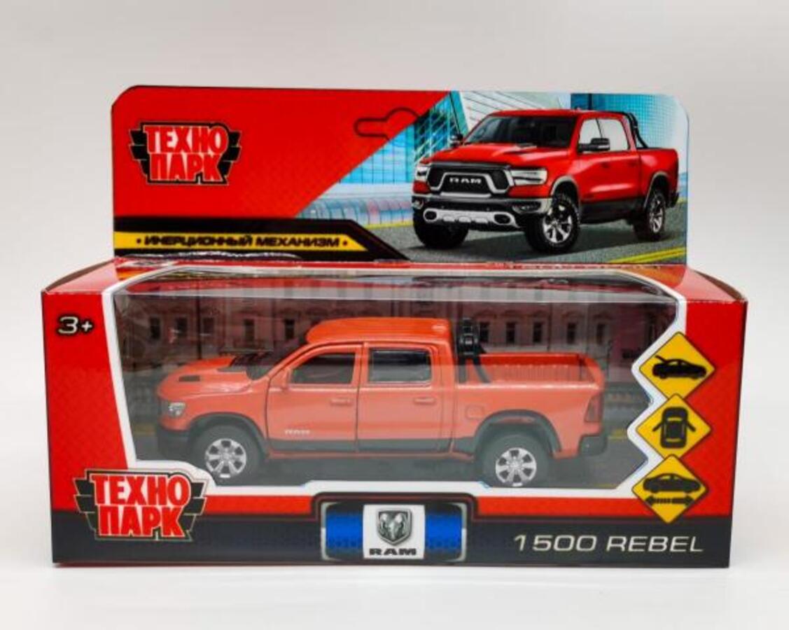 

Машина металл DODGE RAM 1500 REBEL 13см двери, багаж, инерция, красный