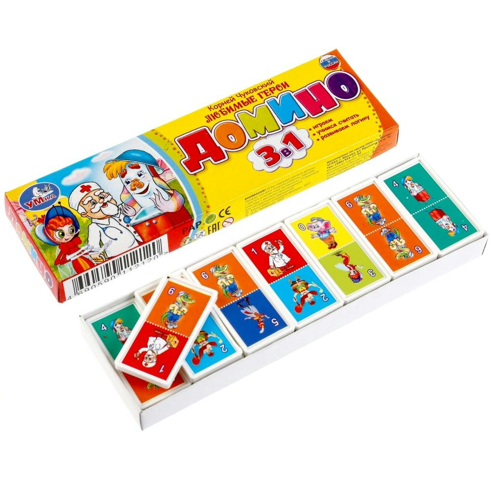Домино пластмассовое Любимые герои Чуковский 3 в 1 в кор 145₽