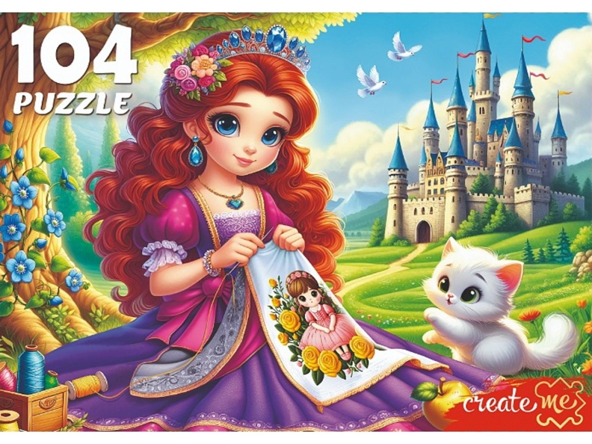 

Пазлы 104 элемента Принцесса за вышиванием РЫЖИЙ КОТ Ф104-4536