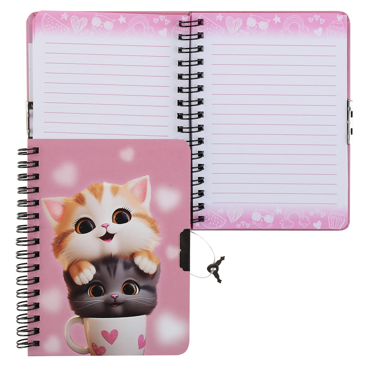 

Книжка записная А6 60л линия гребень тв.обл. Cute cats с замком мат.лам Кокос 242393