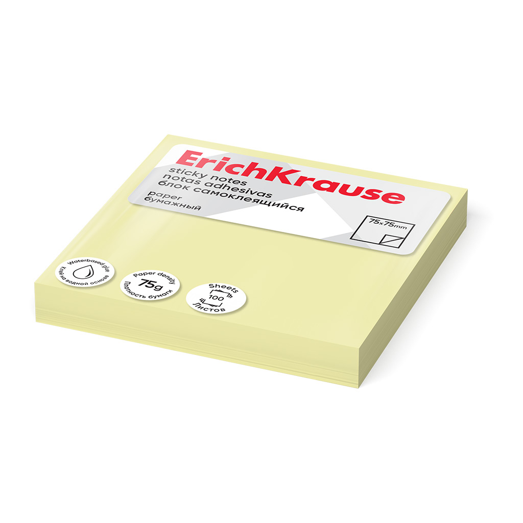 Блок клейкий 75х75мм 100л желтый ERICH KRAUSE 61647 80₽