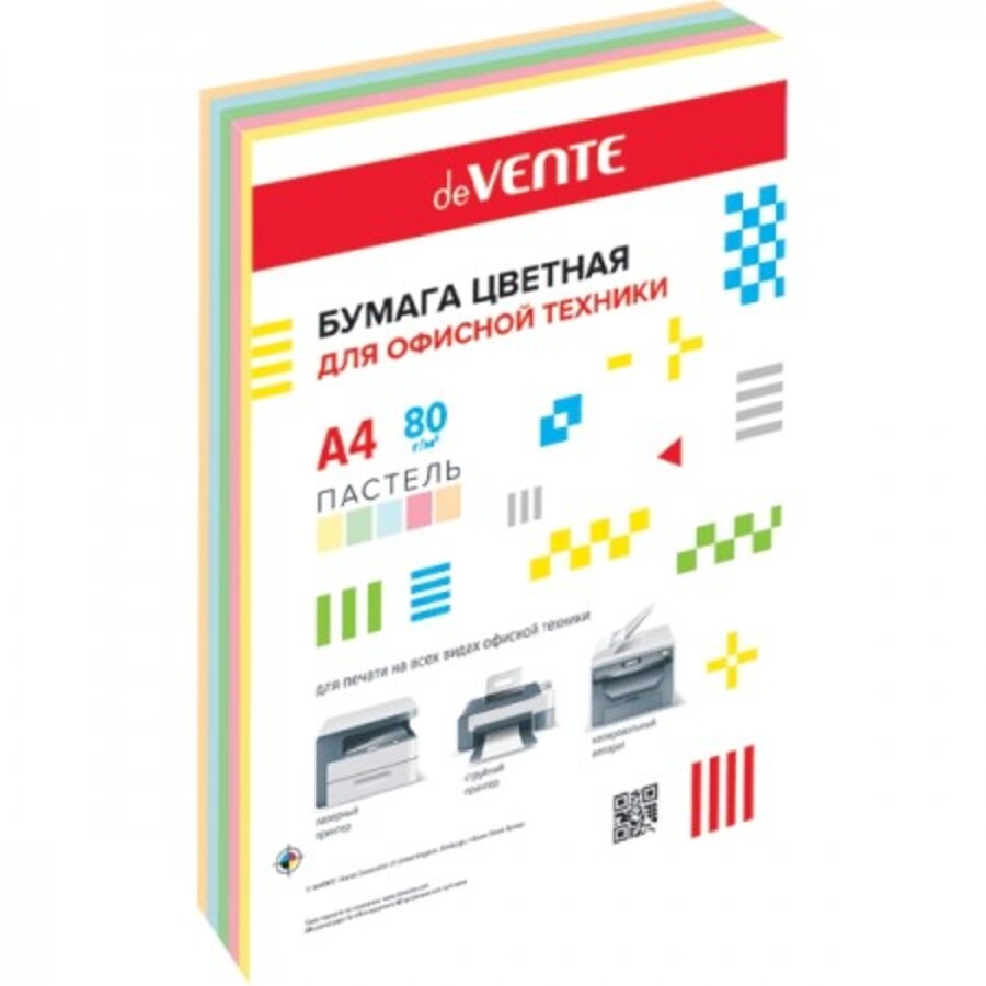 

Бумага для ксерокса А4 500л 5цв пастель ассорти 80г/м2 deVENTE 2072709