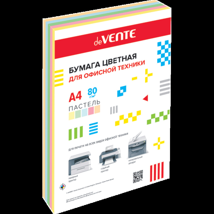 

Бумага для ксерокса А4 500л 5цв пастель ассорти 80г/м2 deVENTE 2072709