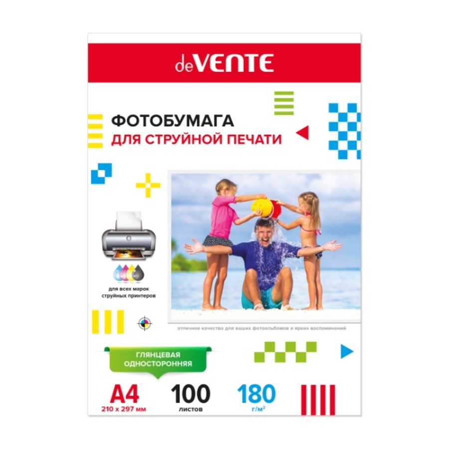 

Фотобумага для струйной печати А4 100л 180г/м2 глянцевая deVENTE 2042901