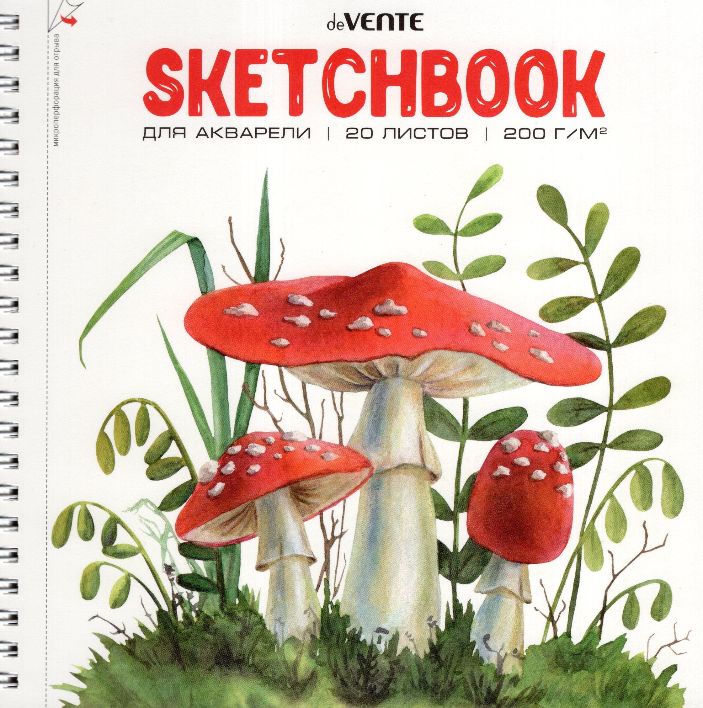 

Скетчбук 195х195мм 20л гребень для акварели Мухомор жест.подложка 200г/м2 deVENTE 2134301