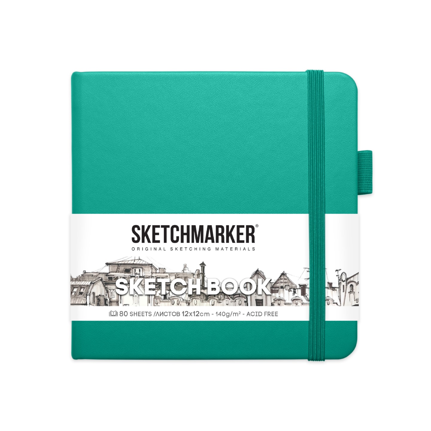 

Скетчбук 120х120мм 80л нить тв.обл. Изумрудный 140г/м2 Sketchmarker 2314602SM
