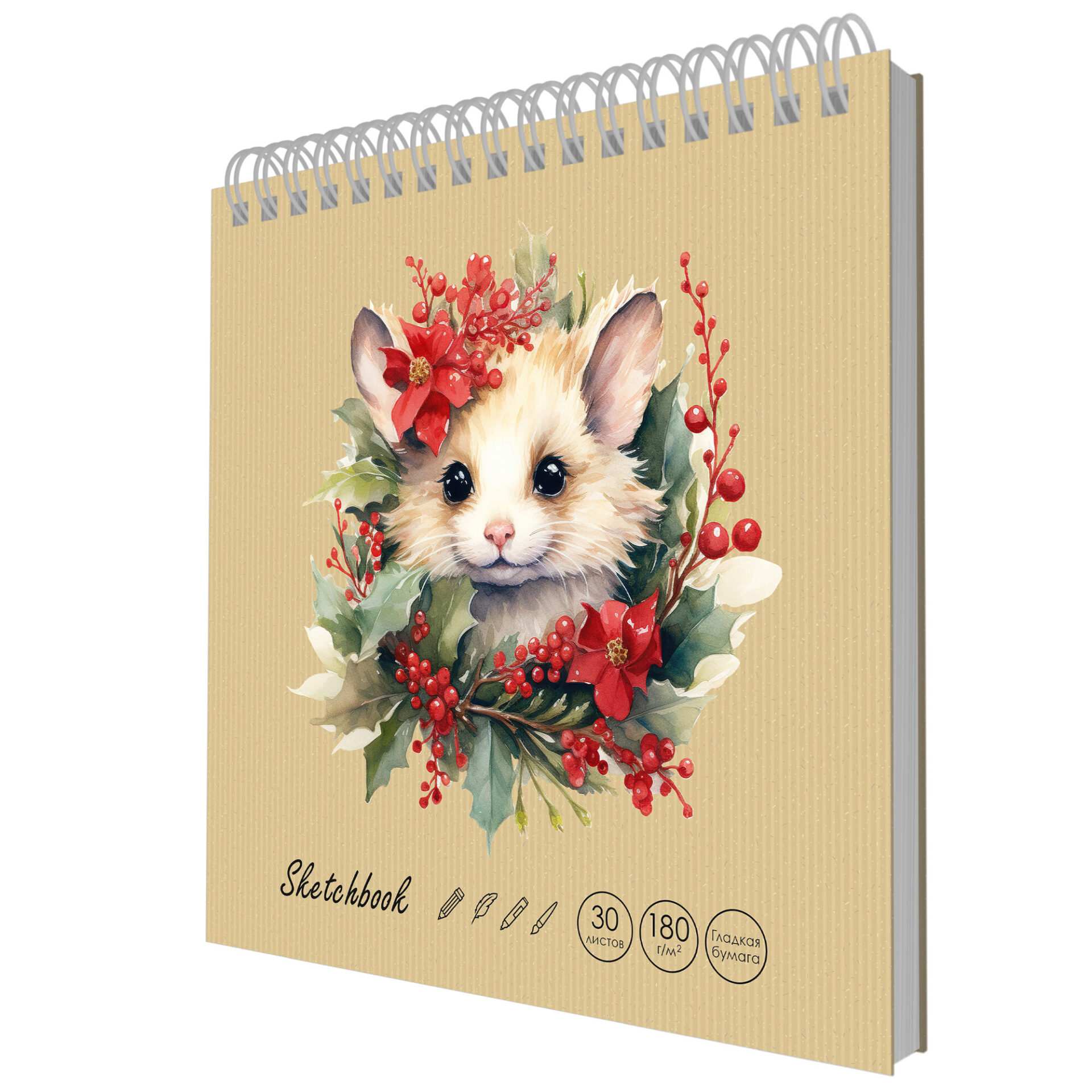 

Скетчбук 195х195мм 30л гребень тв.обл. Draft and Craft Cute mouse 180г/м2 Listoff ТСК305454