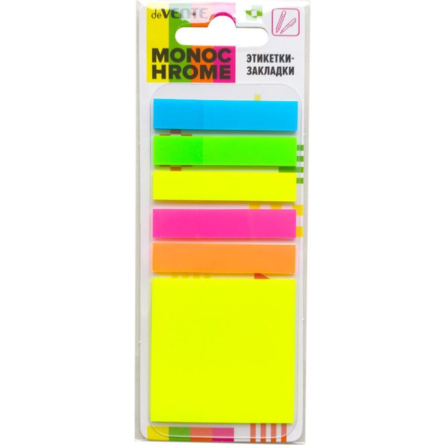 

Закладки с липким краем пластик 50х50мм 50х10мм 5цв 20л MonoChrome полупрозрачные deVENTE 2011426