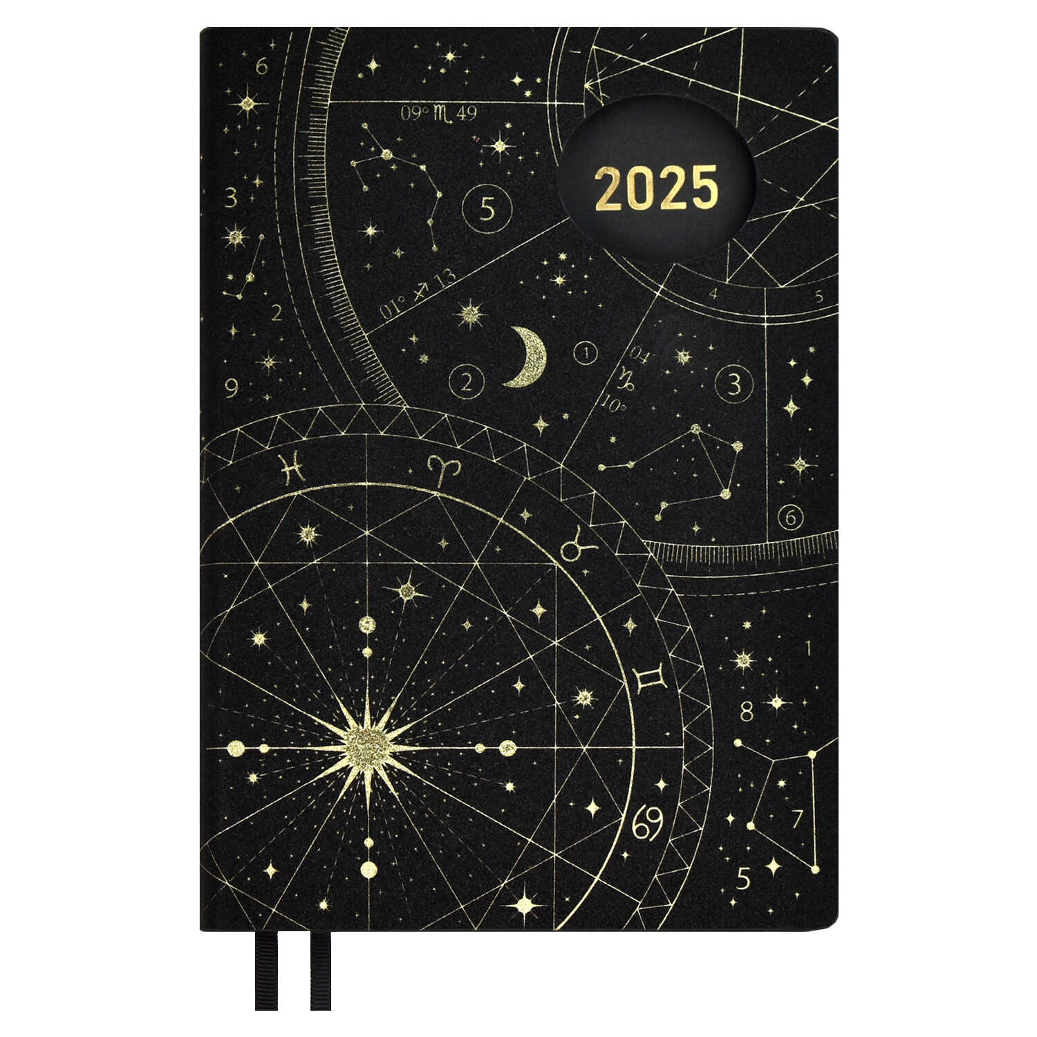 

Ежедневник А5 176л датир. 2025г интег.обл. Нумерологический шиммер черный кожзам ESCALADA 67000