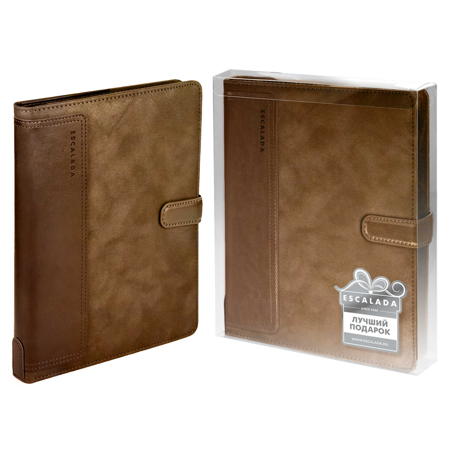 

Ежедневник А5+ 160л недатир. тв.обл. органайзер Тиволи глосс тауповый кожзам ESCALADA 67159