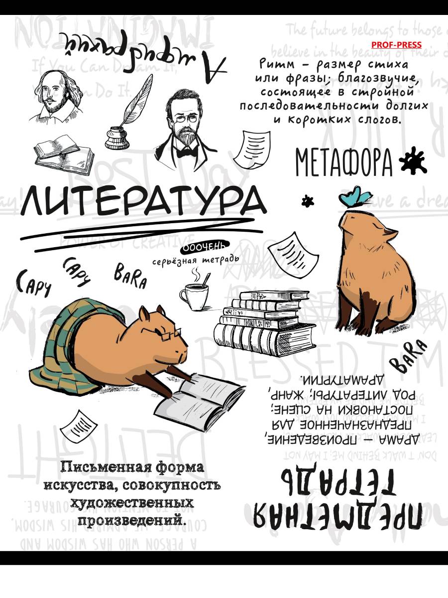 

Тетрадь предметная 48л линия мелов.картон Капибара Литература лен PROF-PRESS 48-0003
