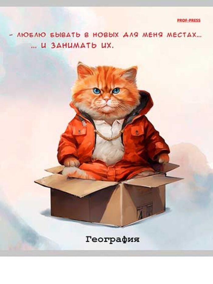 

Тетрадь предметная 48л клетка мелов.картон Жил был кот География PROF-PRESS Т48-1446