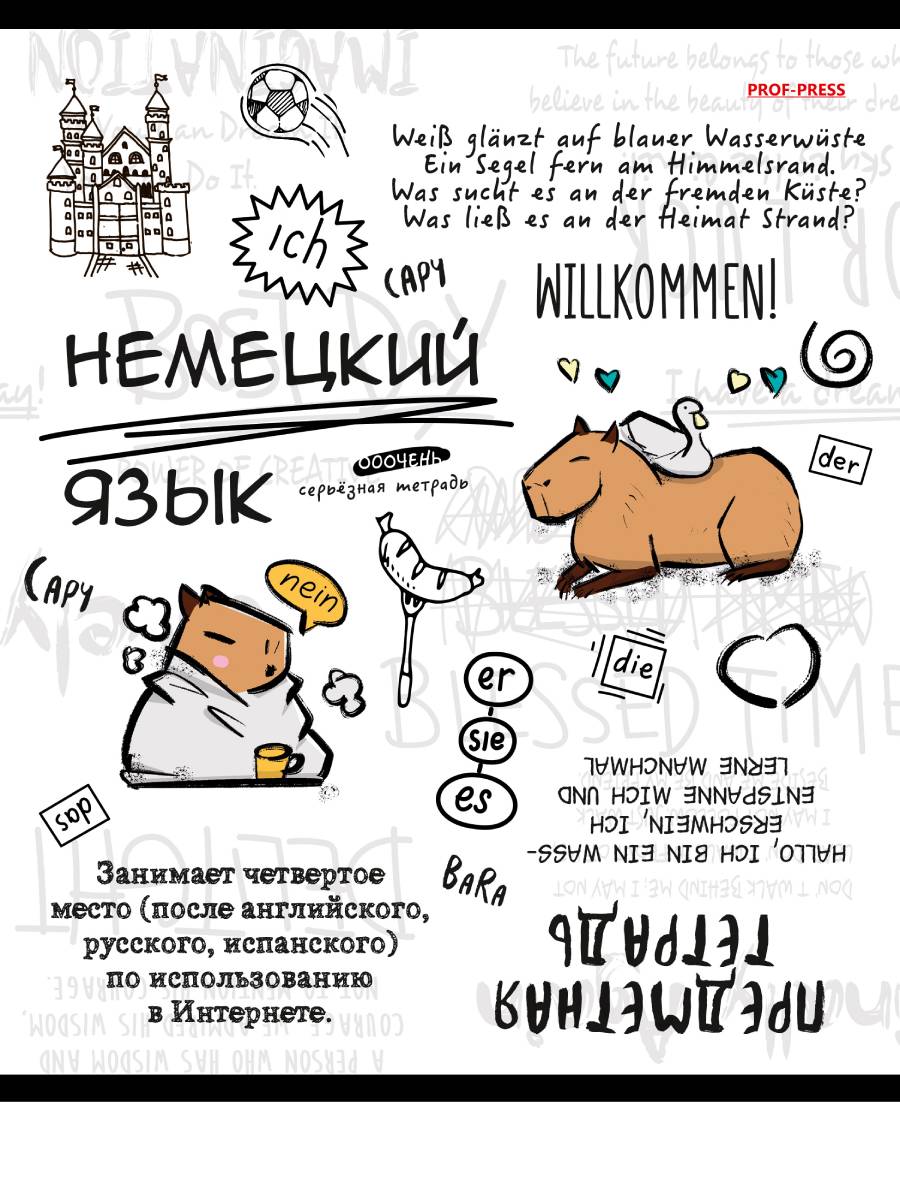 

Тетрадь предметная 48л клетка мелов.картон Капибара Немецкий язык лен PROF-PRESS 48-0040