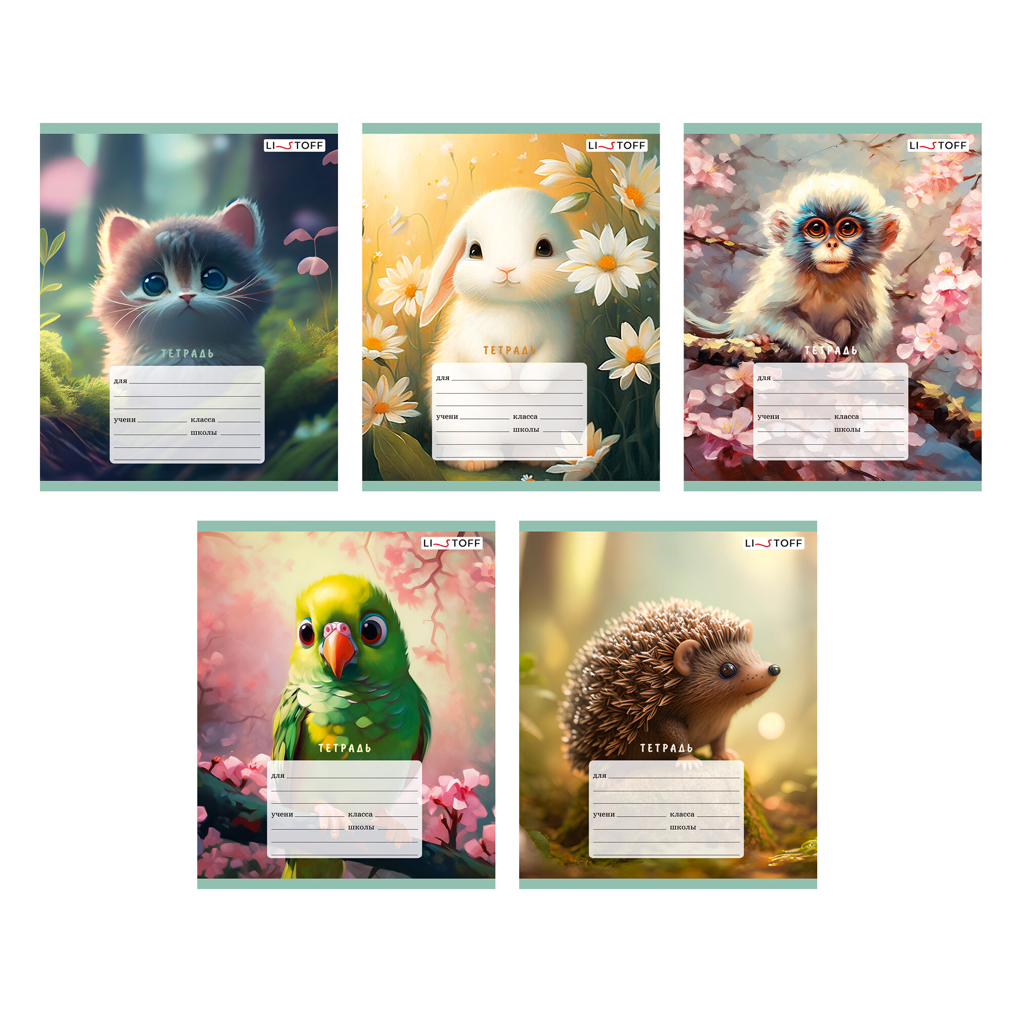 

Тетрадь А5 12л клетка мелов.картон Зверушки ассорти Listoff ТК128874