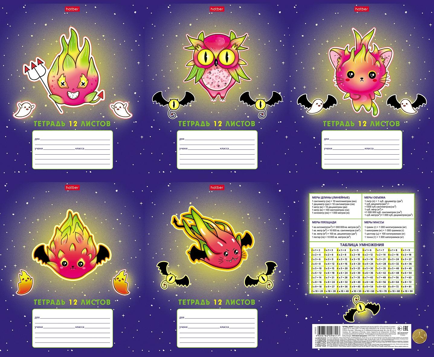 

Тетрадь А5 12л клетка мелов.картон Dragon fruit ассорти HATBER 12Т5В1