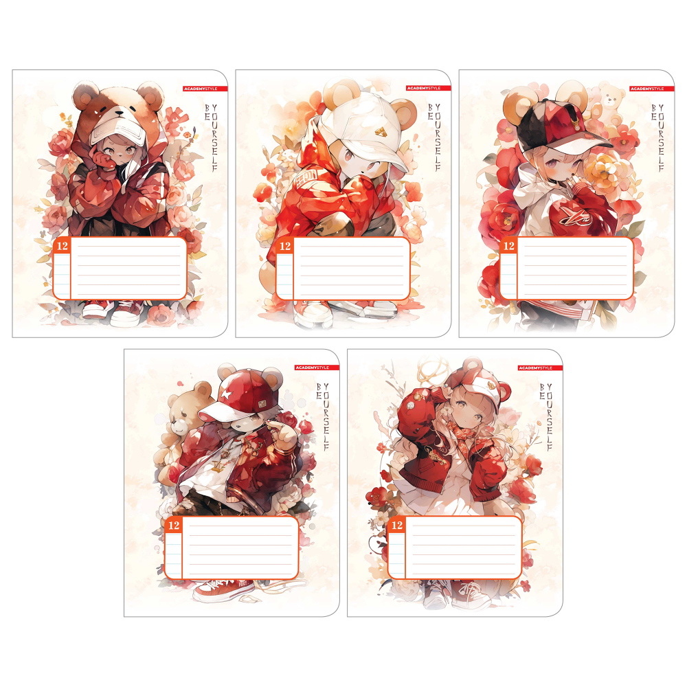 Тетрадь А5 12л линия мелов.картон С ушками ВД-лак ассорти ACADEMY STYLE 14342/5