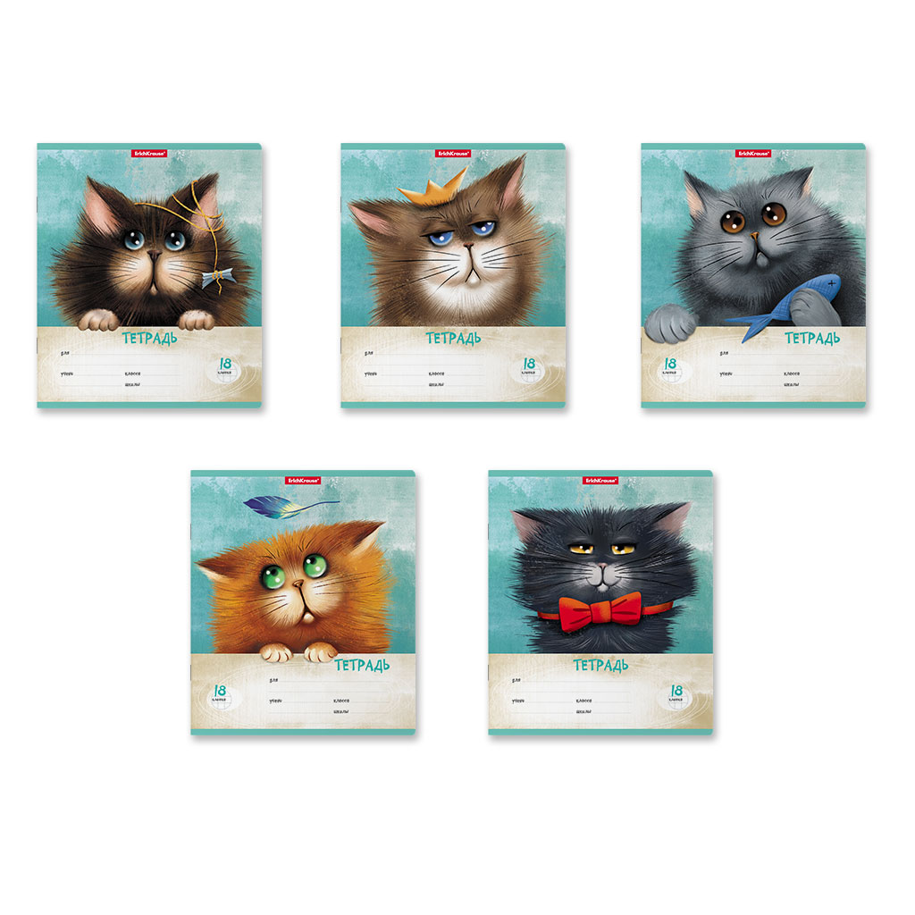 

Тетрадь А5 18л клетка скрепка мелов.картон Funny Cats ассорти ERICH KRAUSE 54193