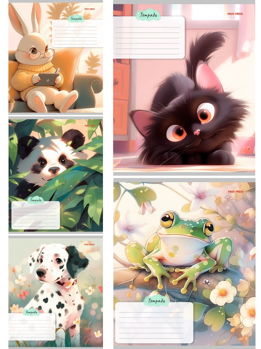 

Тетрадь А5 18л клетка скрепка мелов.картон Милые животные-2 ассорти 5 диз. PROF-PRESS 18-2316