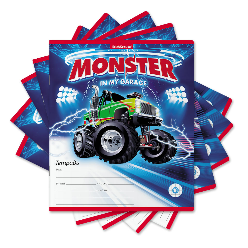 

Тетрадь А5 18л клетка скрепка мелов.картон Monster Car ассорти ERICH KRAUSE 49203