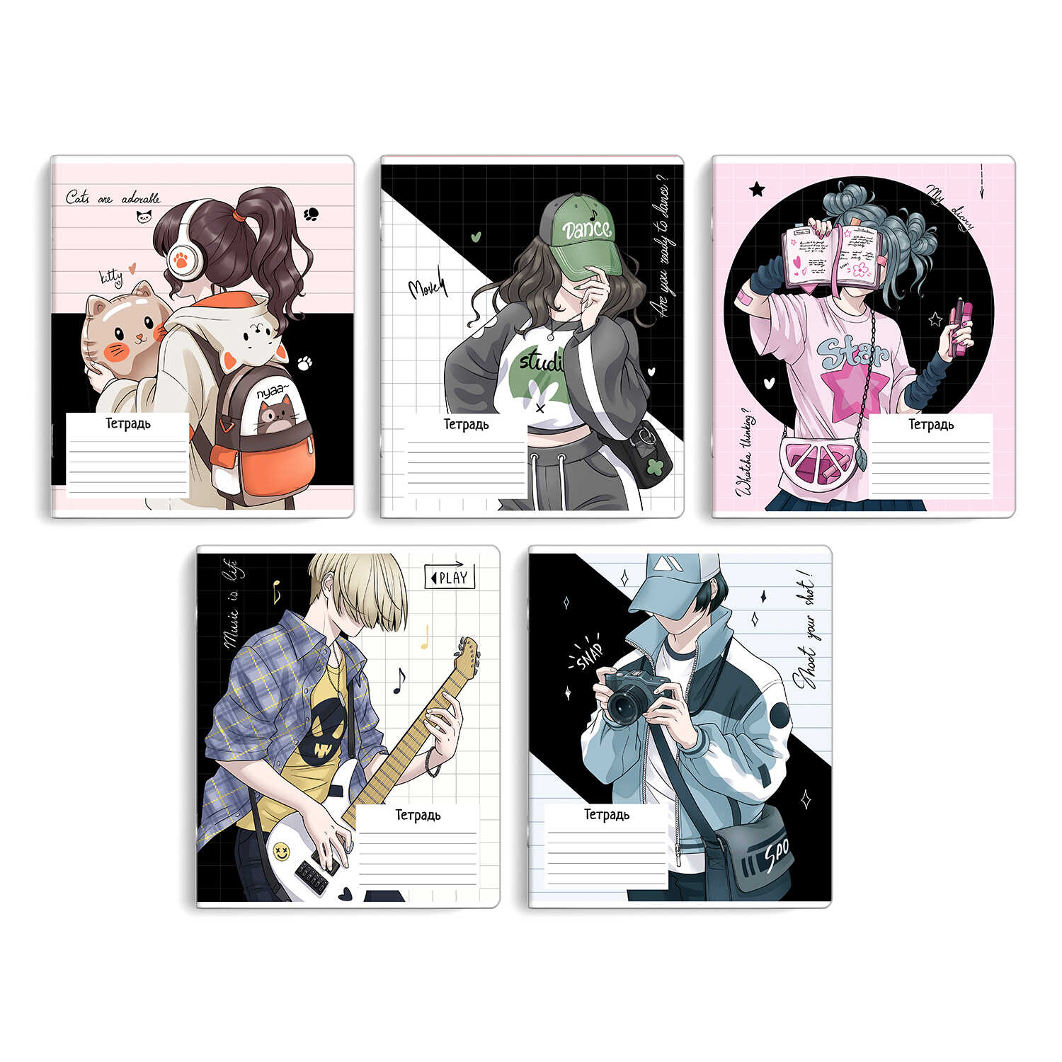 

Тетрадь А5 18л клетка скрепка мелов.картон Аниме-подростки выб.УФ-лак ассорти ФЕНИКС+ 68530