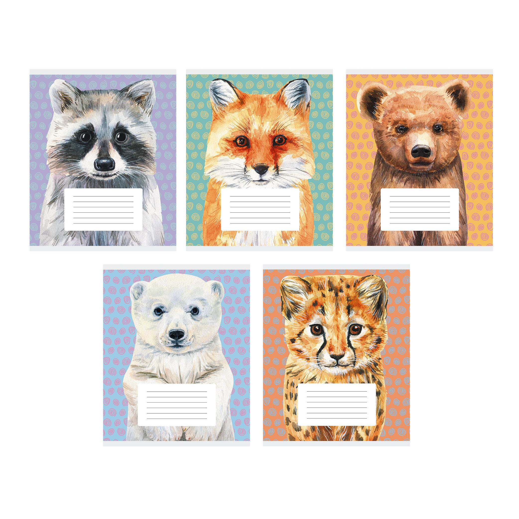 

Тетрадь А5 24л клетка скрепка Зверята ассорти Listoff ТК248303