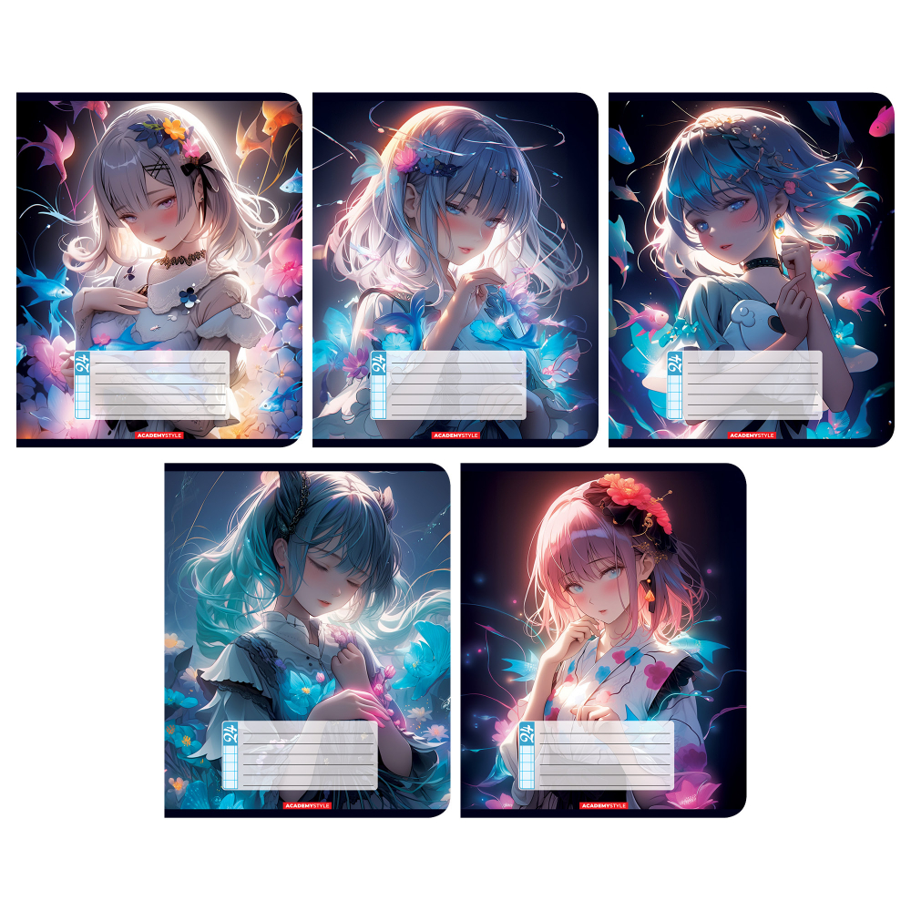 Тетрадь А5 24л клетка скрепка меловкартон Нимфы глиттер ассорти ACADEMY STYLE 147145 47₽