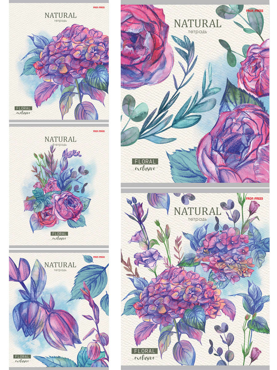 

Тетрадь А5 24л линия скрепка мелов.картон Нарисованные цветы-2 ассорти PROF-PRESS 24-3117