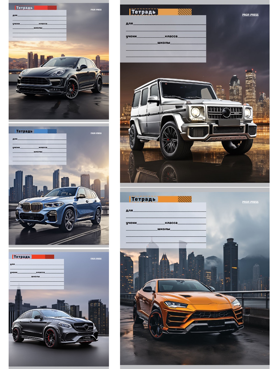 Тетрадь А5 24л линия скрепка облмеловбум Стильное авто в городе ассорти 5диз PROF-PRESS 24-5797 37₽