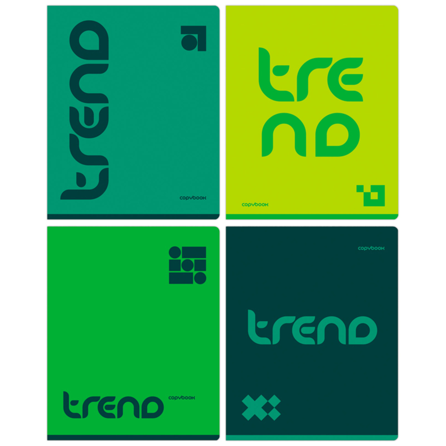 

Тетрадь А5 48л клетка скрепка мелов.картон Однотон Monocolor Green trend ассорти BG Т5ск48 11028