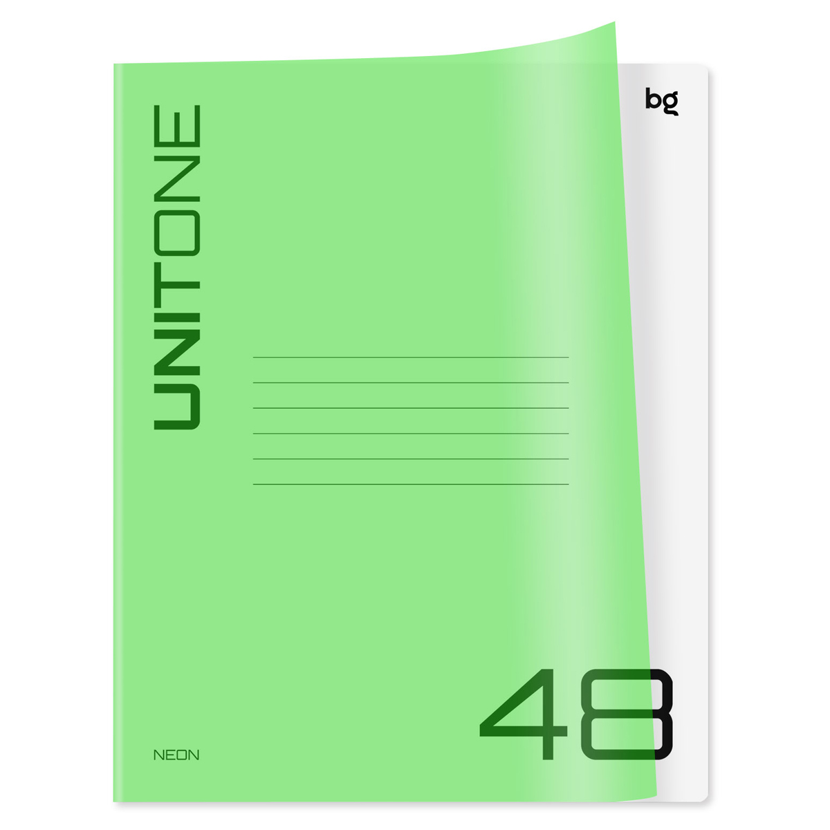 

Тетрадь А5 48л клетка скрепка пласт.обл. Однотон UniTone Neon неон салатовый BG Т5ск48_пл 12471