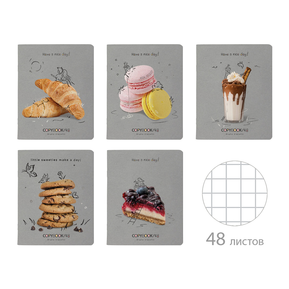 

Тетрадь А5 48л клетка скрепка мелов.картон Nice days мат.лам. Soft Touch BRUNO VISCONTI 7-48-1278