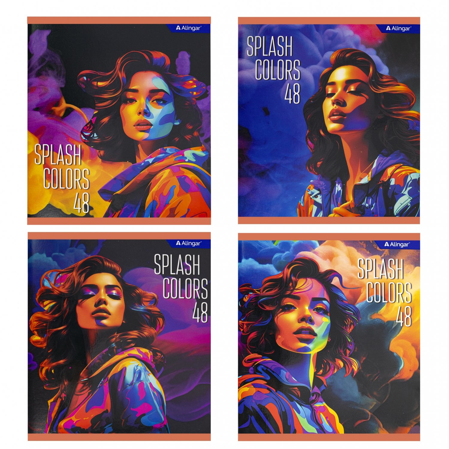 Тетрадь А5 48л клетка скрепка меловкартон Splash colours ассорти ALINGAR AL10912 54₽