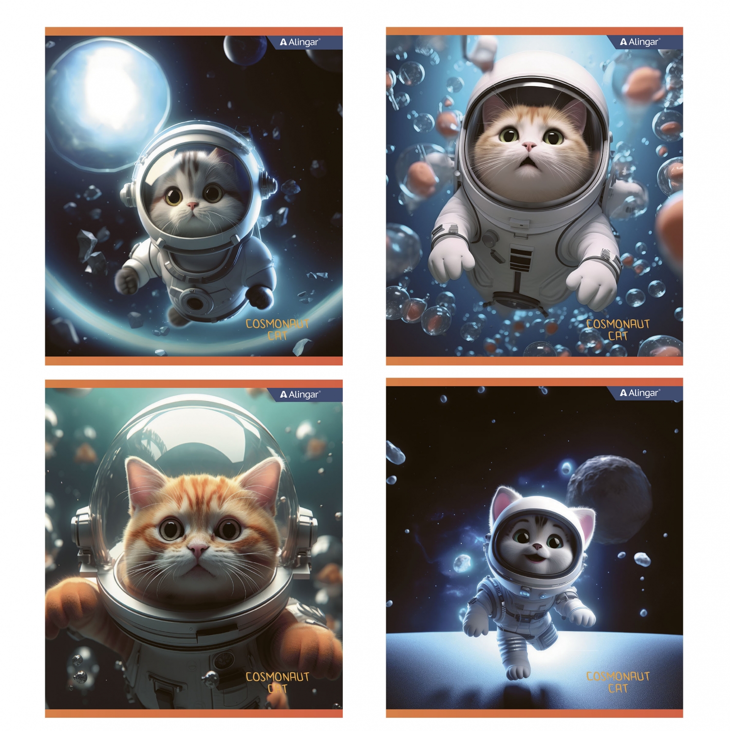 

Тетрадь А5 48л клетка скрепка мелов.картон Cosmonaut cat ассорти ALINGAR AL10842