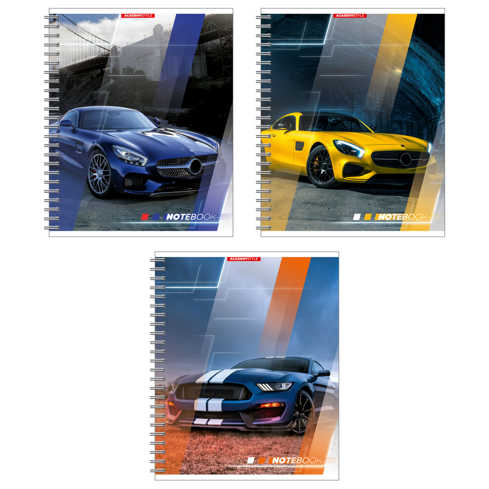 Тетрадь А5 96л клетка гребень мелов.картон Яркие авто ВД-лак ассорти ACADEMY STYLE 13194/3