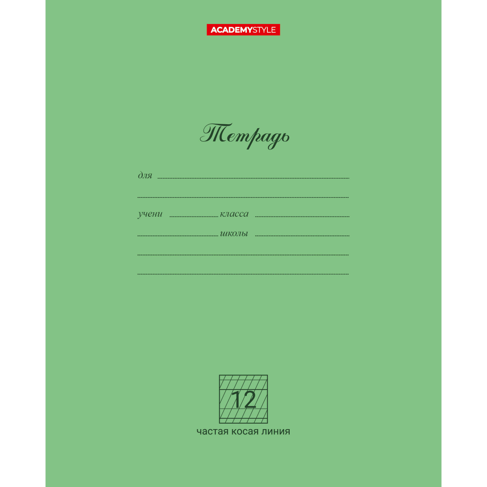

Тетрадь А5 12л косая частая линия мелов.картон Однотон Зеленая ACADEMY STYLE 13785