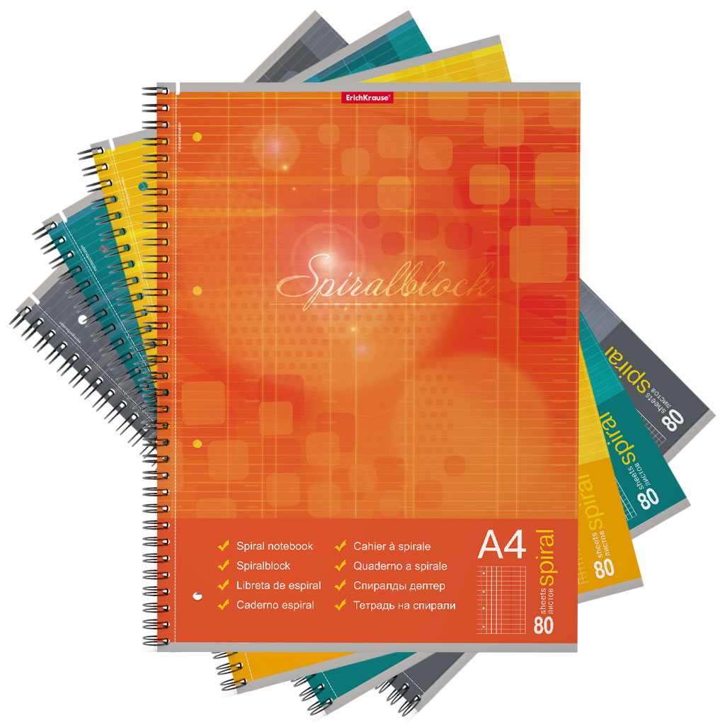 

Тетрадь А4 80л клетка гребень мелов.картон Spiralblock микроперфорация ассорти ERICH KRAUSE 58418