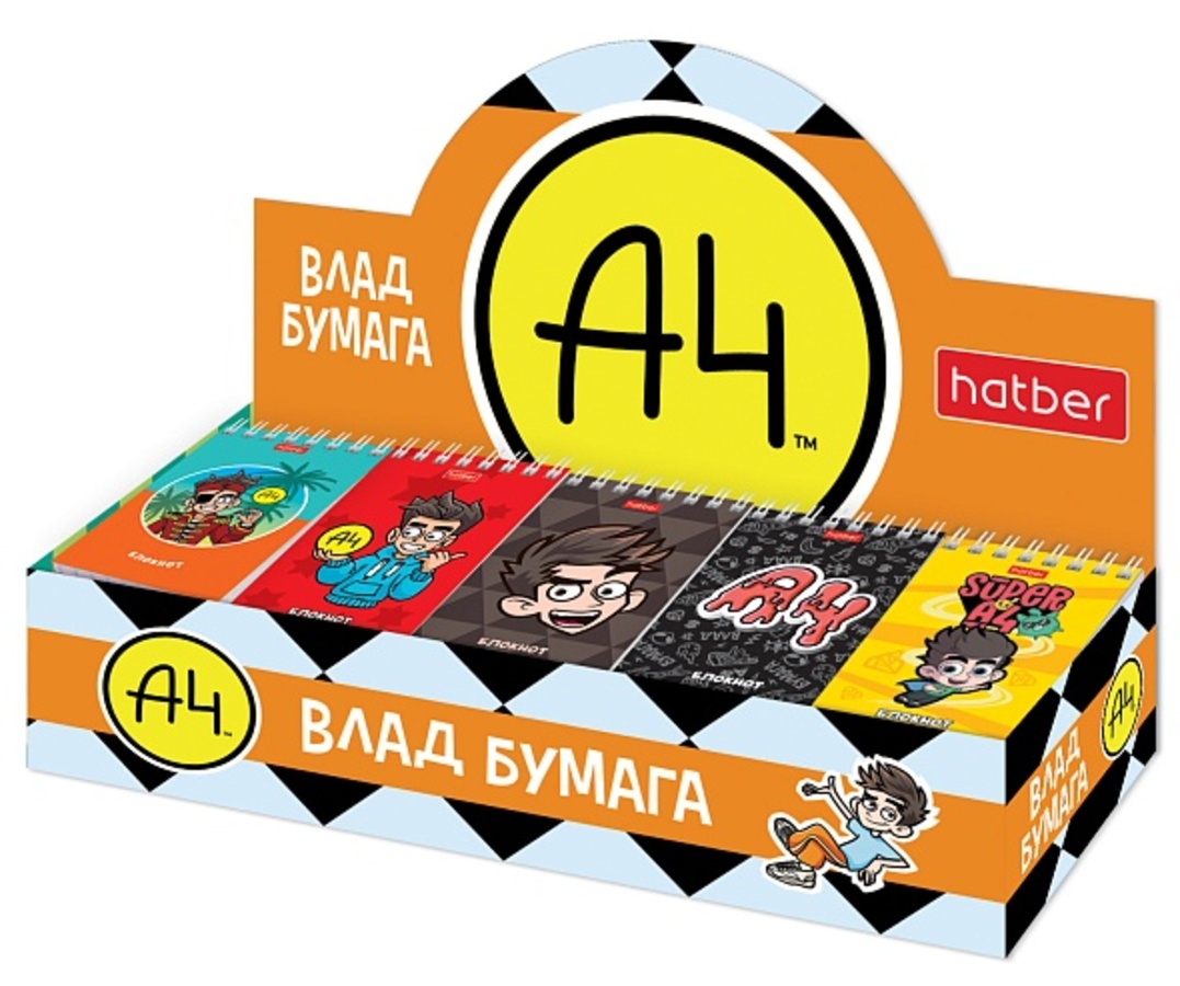 

Блокнот А7 40л клетка гребень Влад А4 ассорти 52диз HATBER 40Б7В1гр