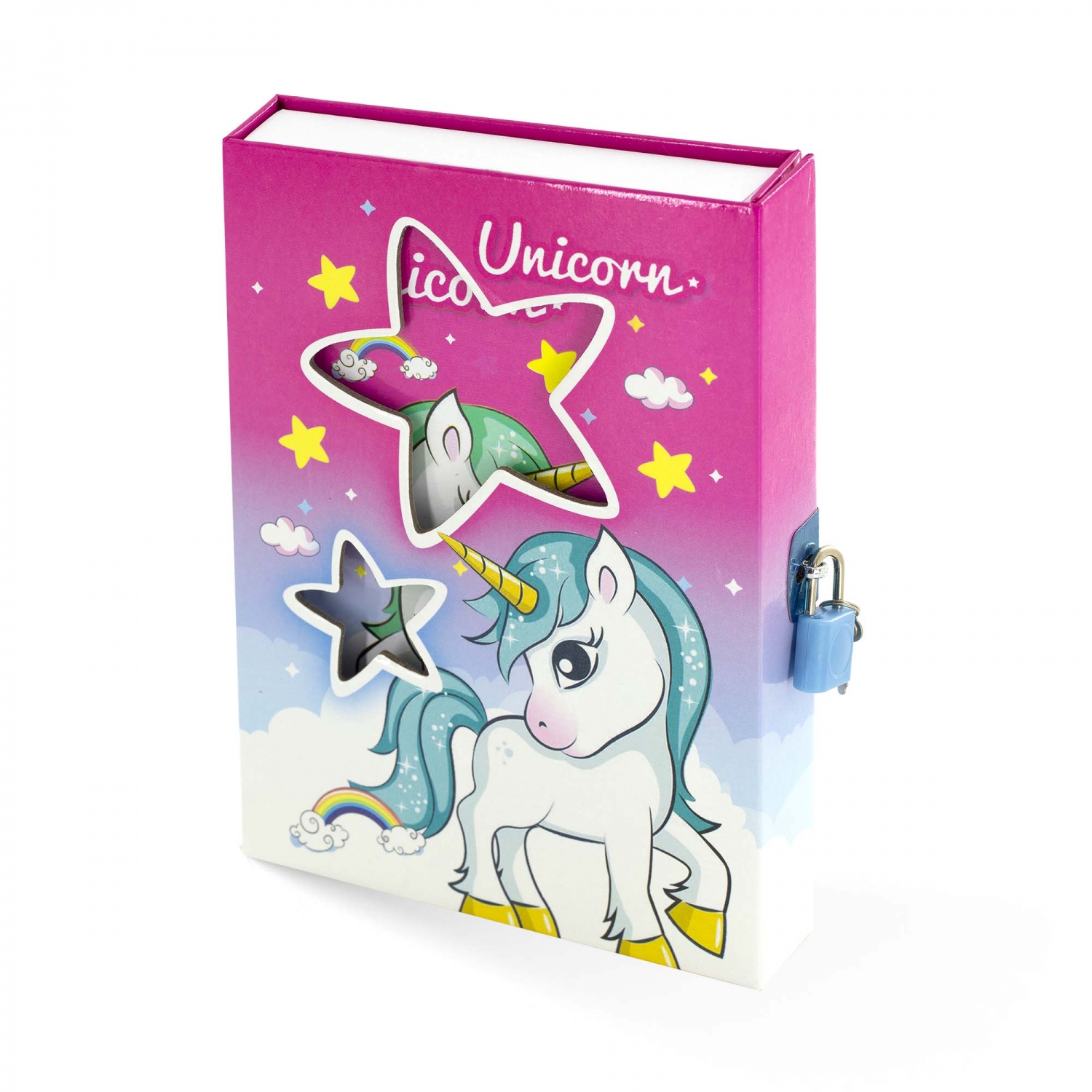 

Блокнот с замком А5 45л в точку тв.обл. Единорожки в футляре ALINGAR AL11896